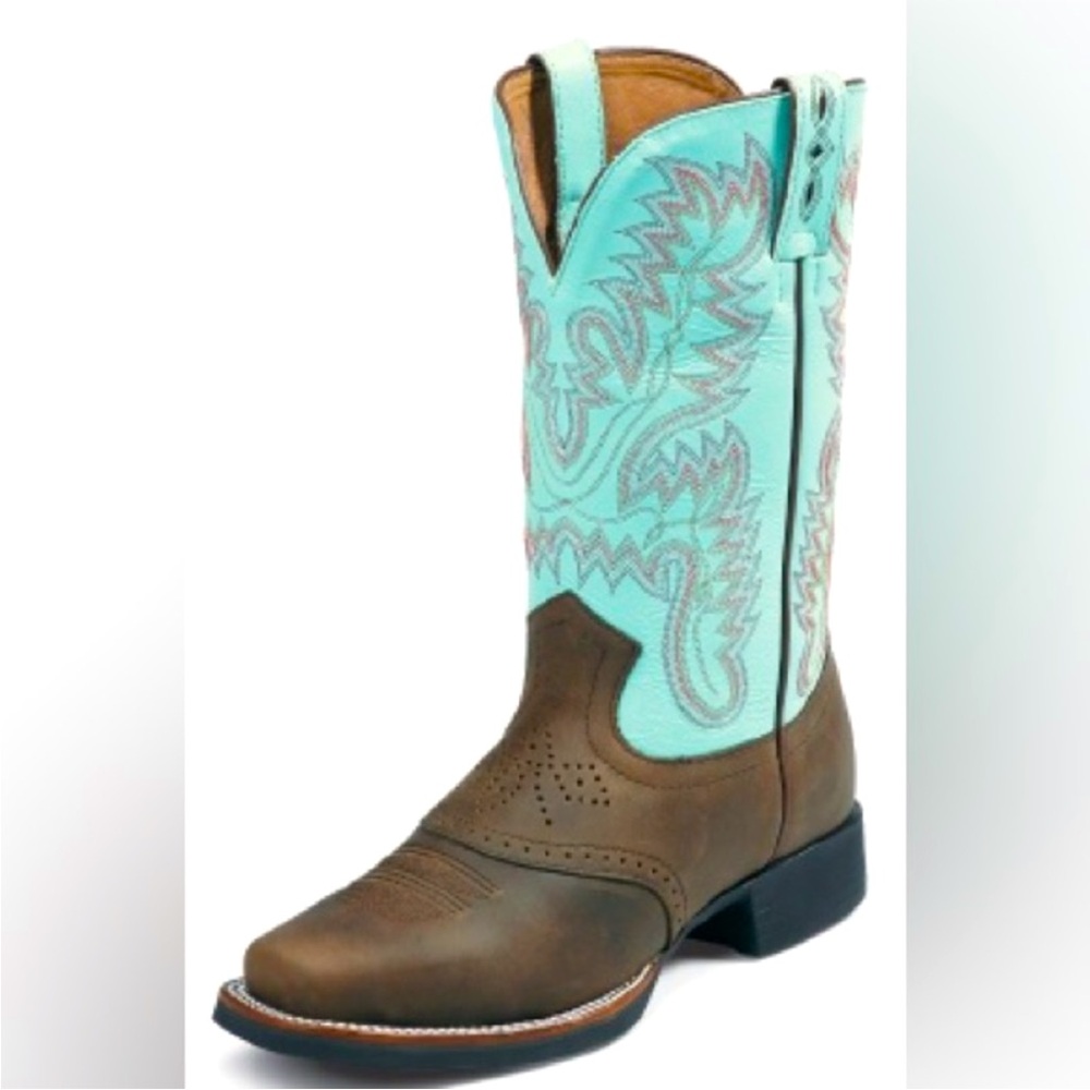 Justin L4853 AQHA Ladies Western Boot in Turquoise/Brown size 8